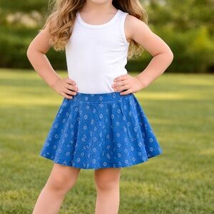 Blue Fit and Flare Elastic Waist Skirt